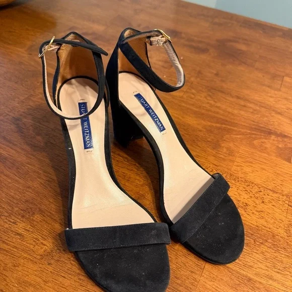 Stuart Weitzman Nearlynude ankle strap sandal black suede size 7.5 - Picture 12 of 12